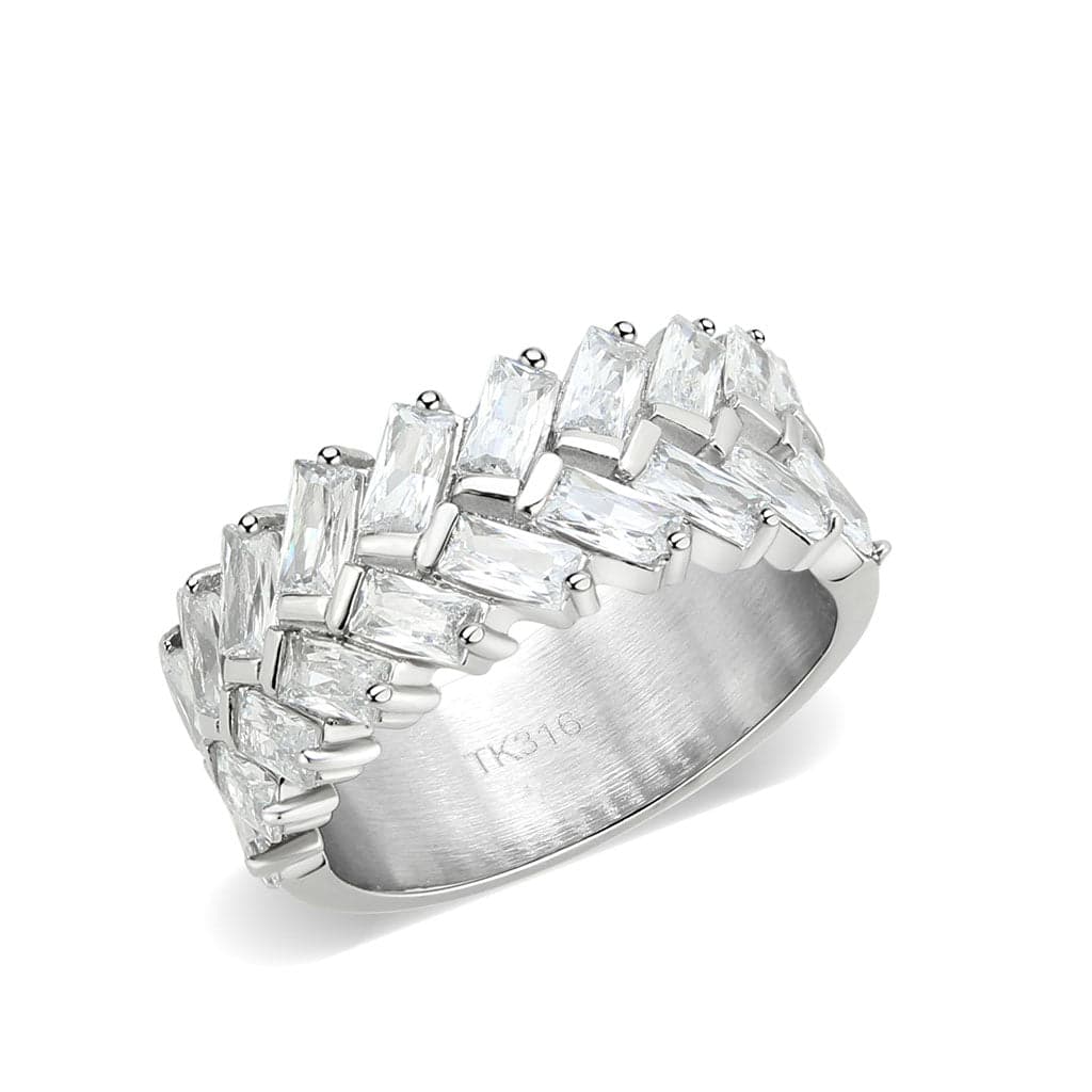 Stainless Steel Silver CZ Baguette Marquise Layered Wide Ring