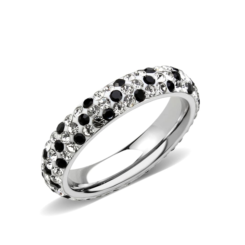Stainless Steel Silver Black Clear Crystal Pave Eternity Ring