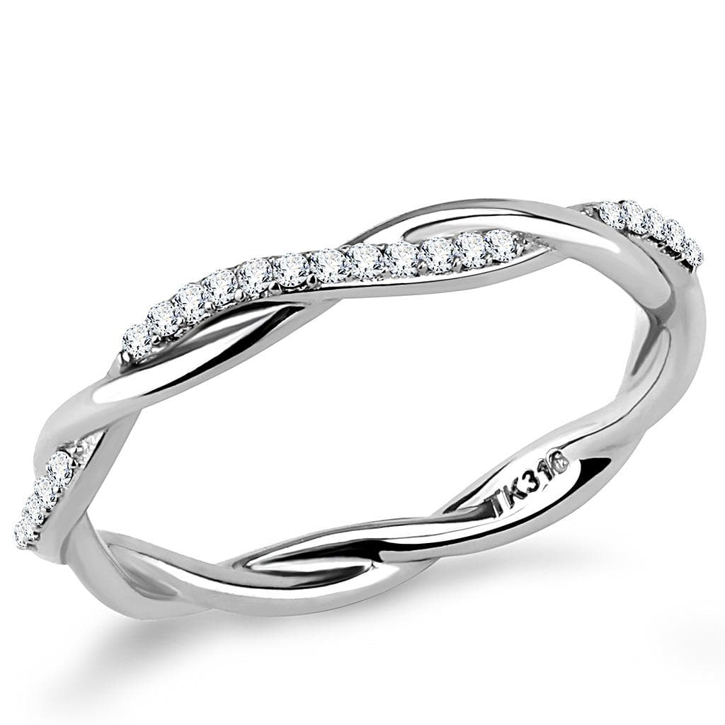 Stainless Steel CZ Pave Twisted Braided Band Ring