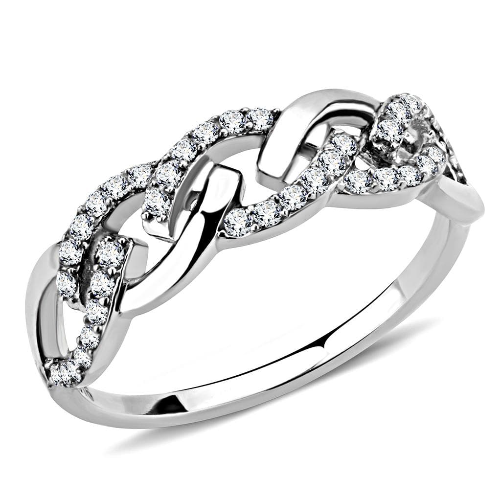 Stainless Steel CZ Pave Infinity Woven Link Band Ring