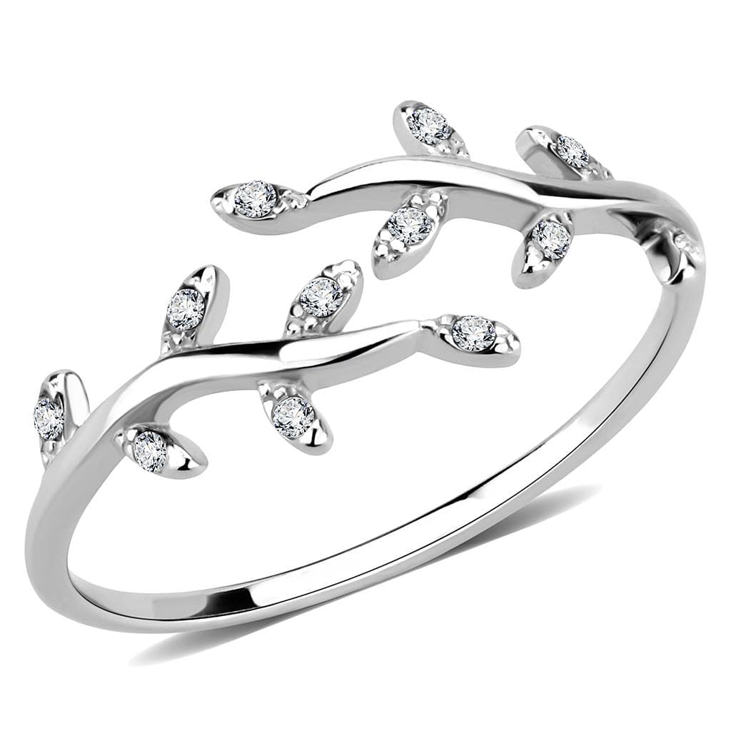 Stainless Steel Polished Vine Leaf Wrap Open Band Ring