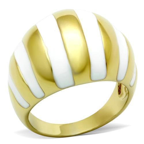 Brass Gold White Enamel Stripe Wide Dome Cocktail Ring
