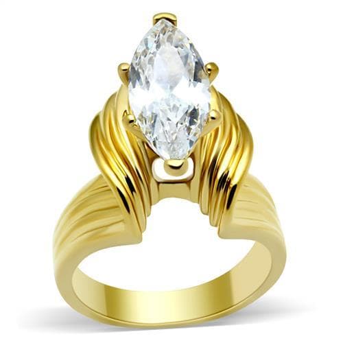 Brass Gold CZ Marquise Double Wing Fluted Cocktail Ring