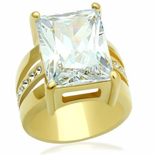 Brass Gold CZ Emerald Cut Large Channel Set Cocktail Ring