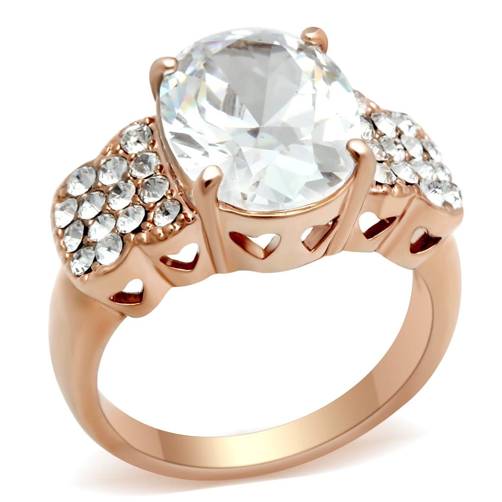 Brass Rose Gold CZ Oval Large Pave Shoulder Filigree Ring