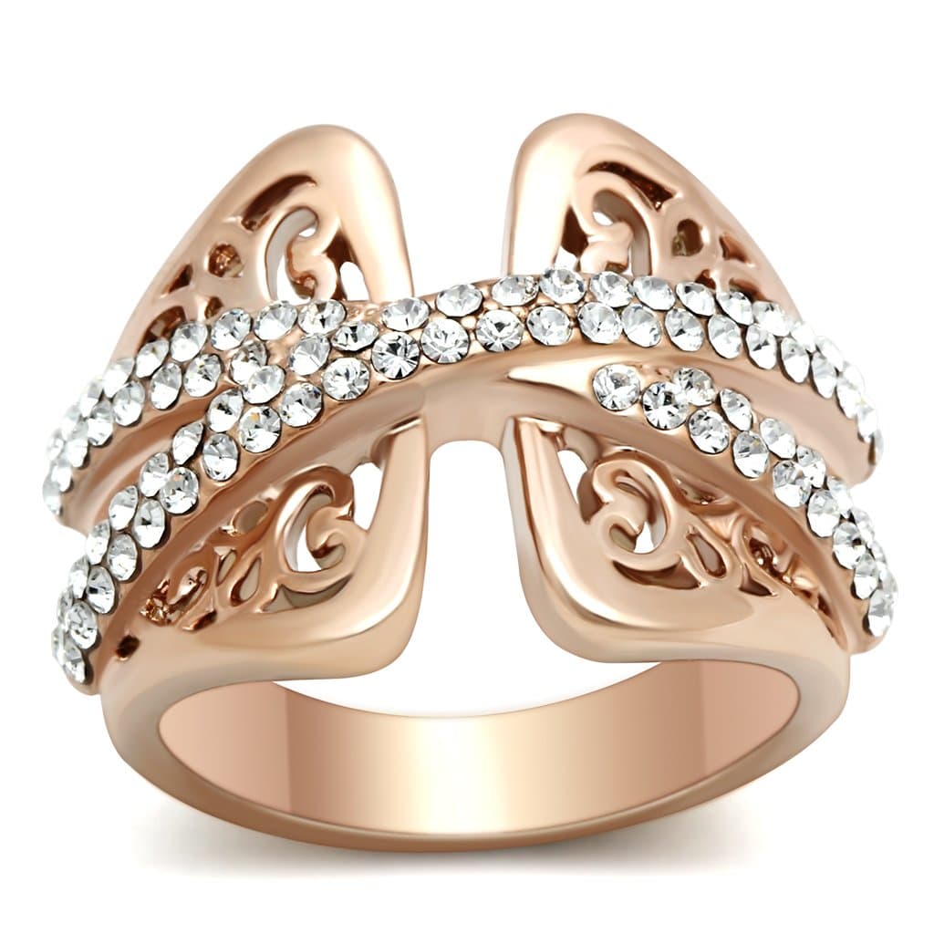 Brass Rose Gold CZ Pave Filigree Butterfly Crown Cocktail Ring