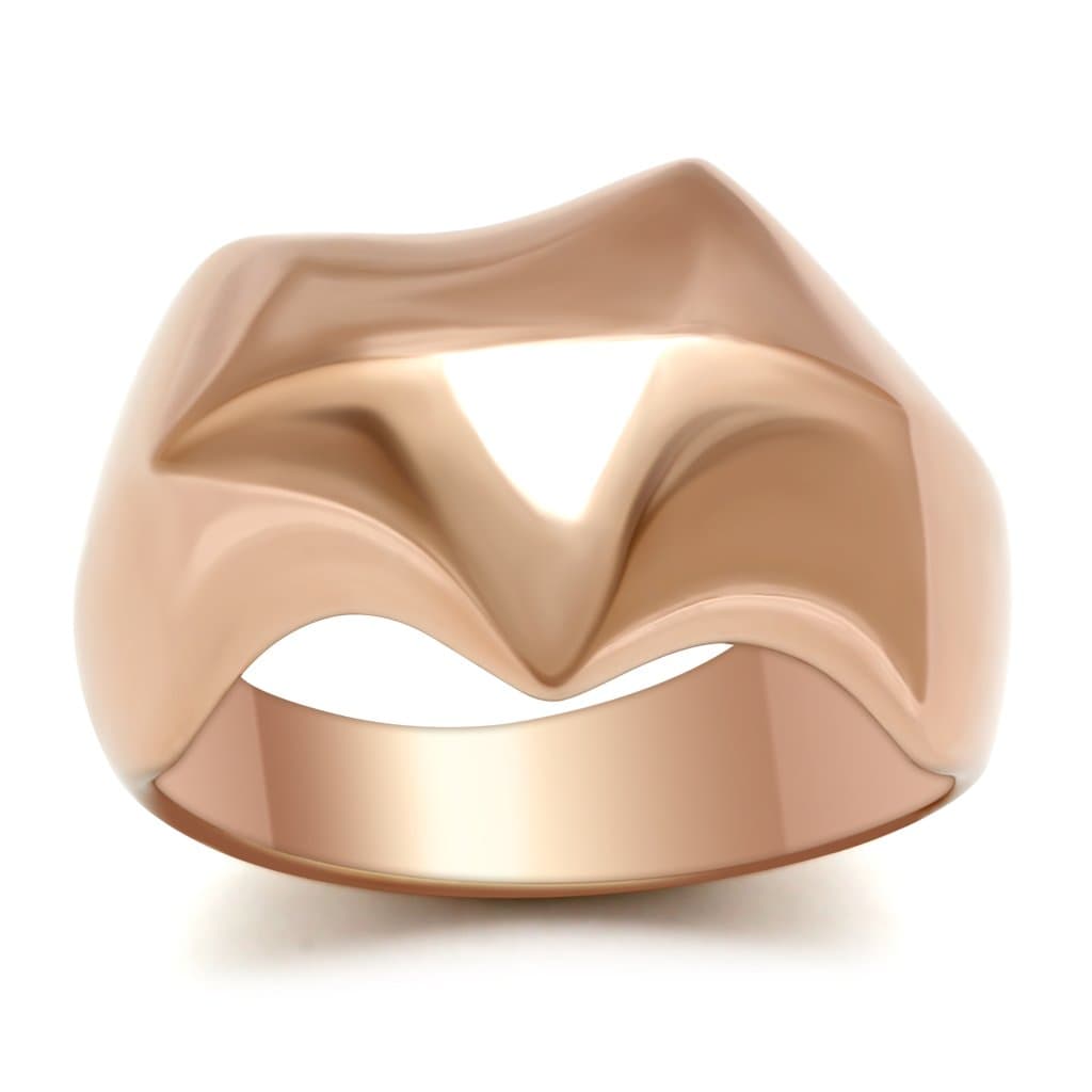Brass Rose Gold Polished Sculpted Chevron V Dome Ring