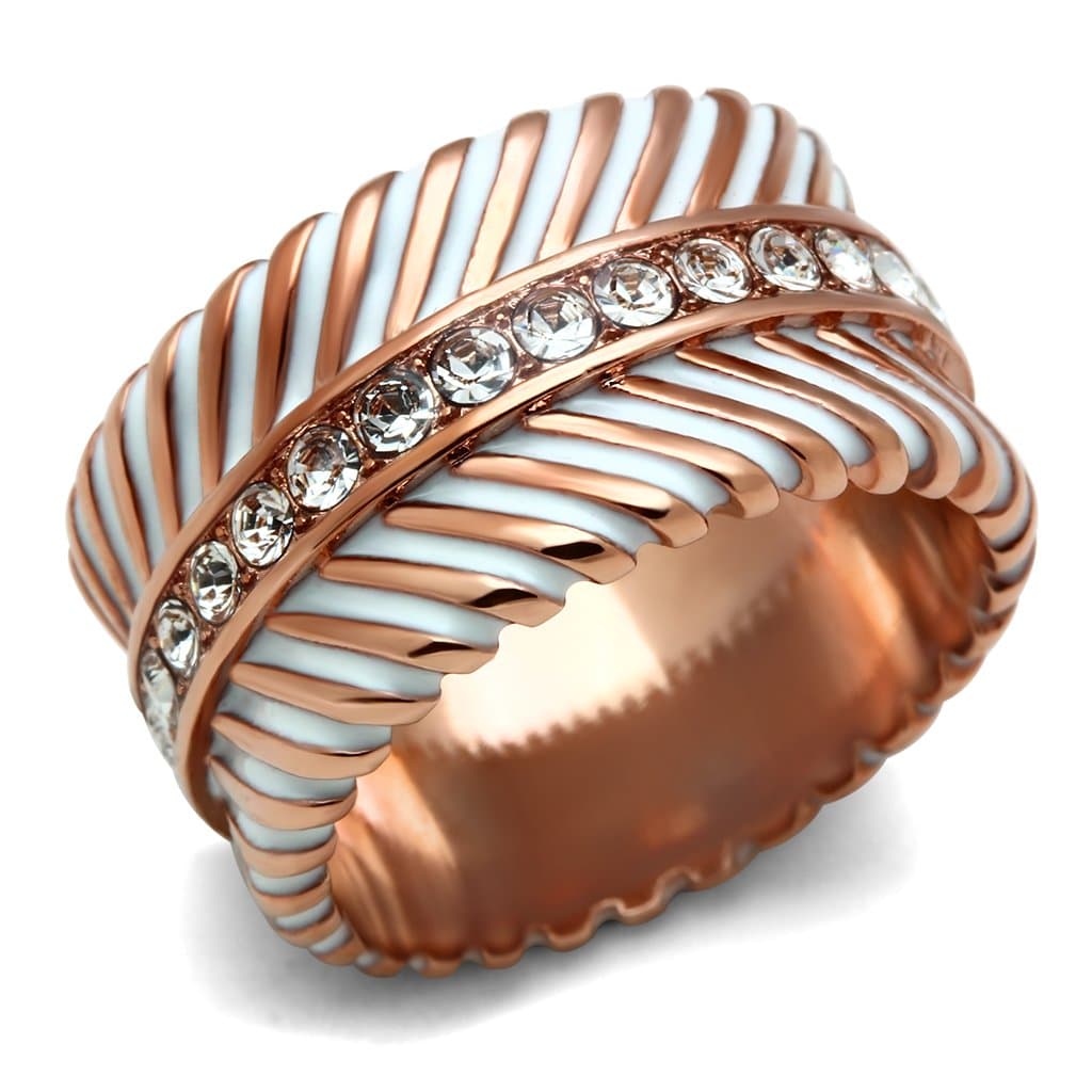 Brass Rose Gold CZ Pave Cable Twist Wide Band Ring