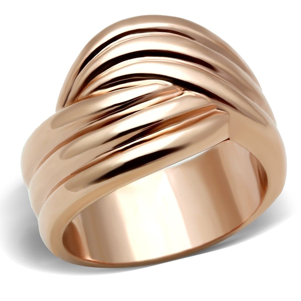 Brass Rose Gold Polished Layered Crossover Wide Band Ring