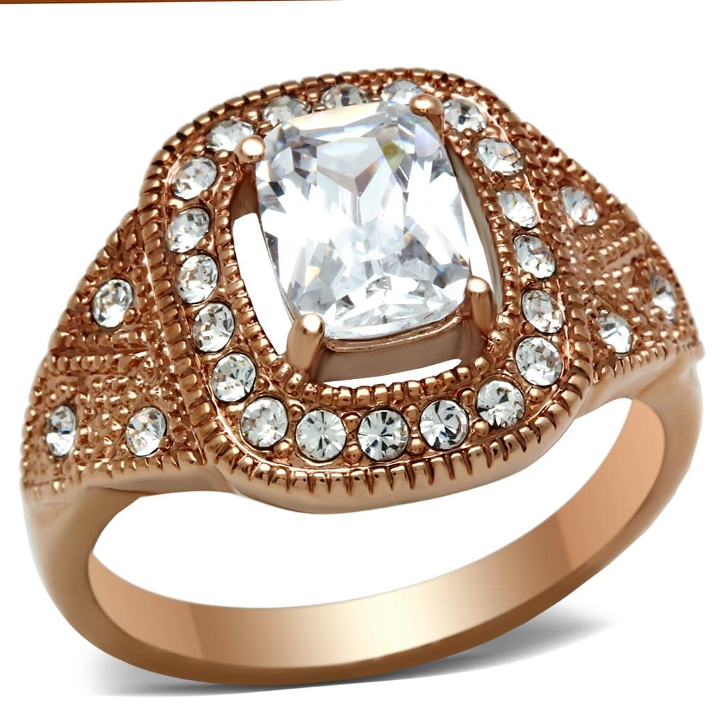 Brass Rose Gold CZ Cushion Pave Ornate Halo Cocktail Ring