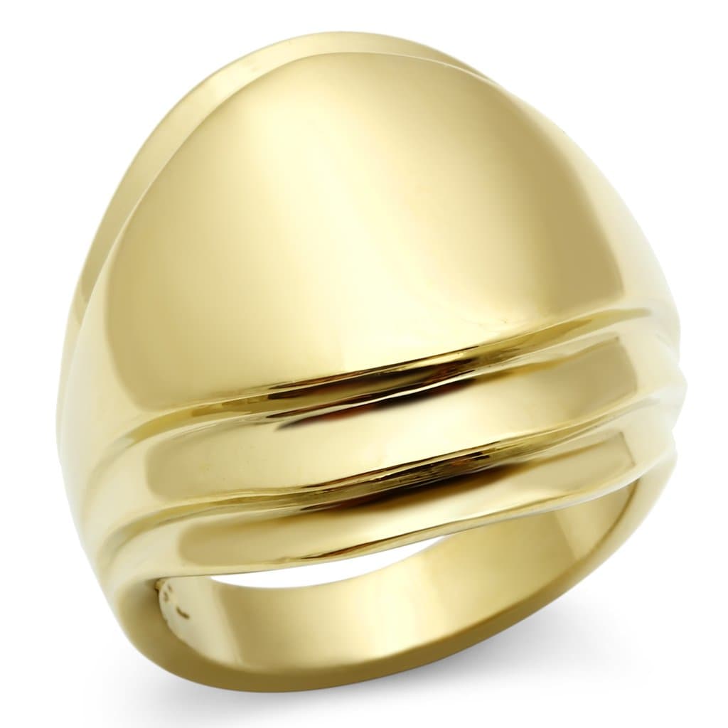 Brass Gold Polished Stripe Grooved Wide Dome Ring
