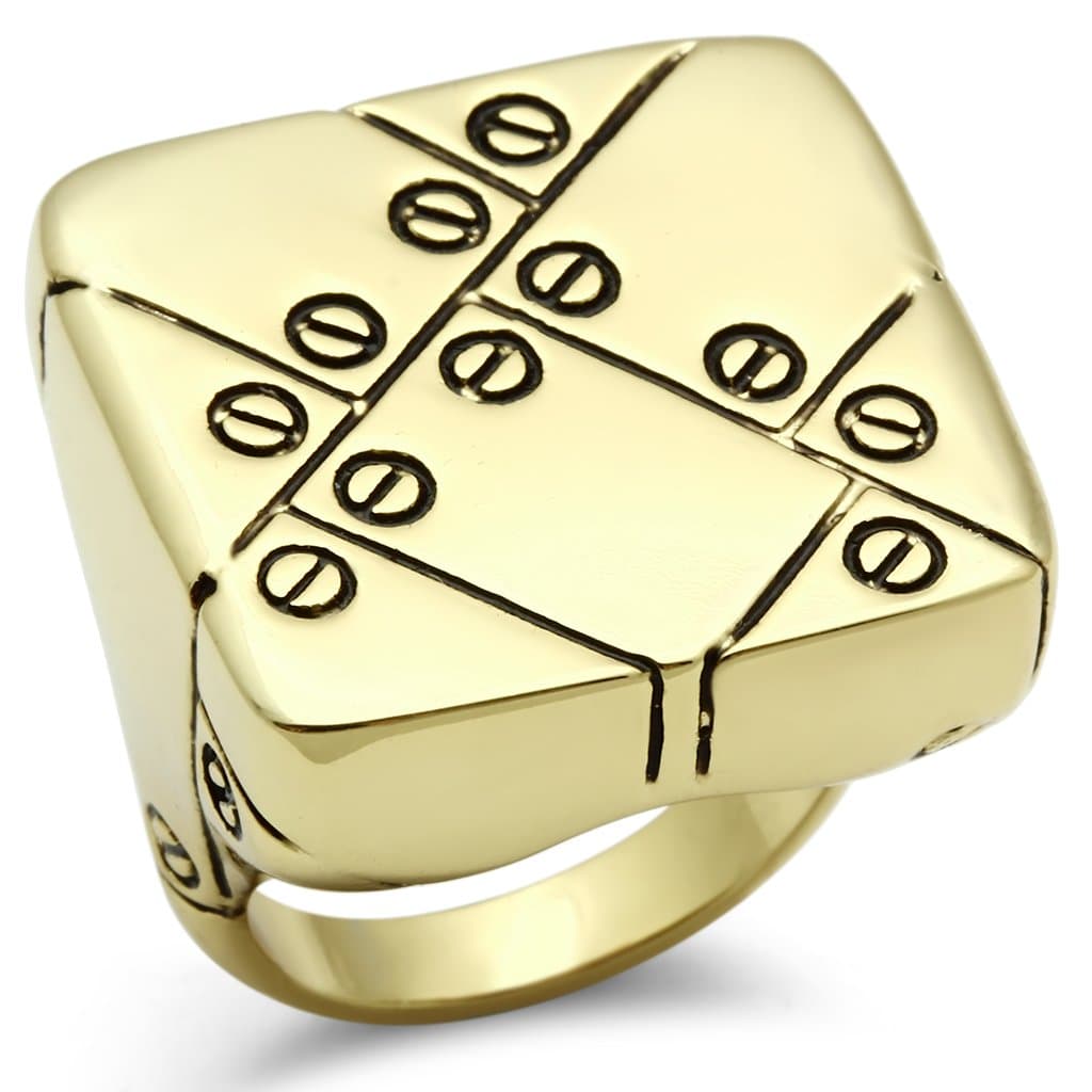 Brass Gold Polished Domino Dice Cube Signet Ring
