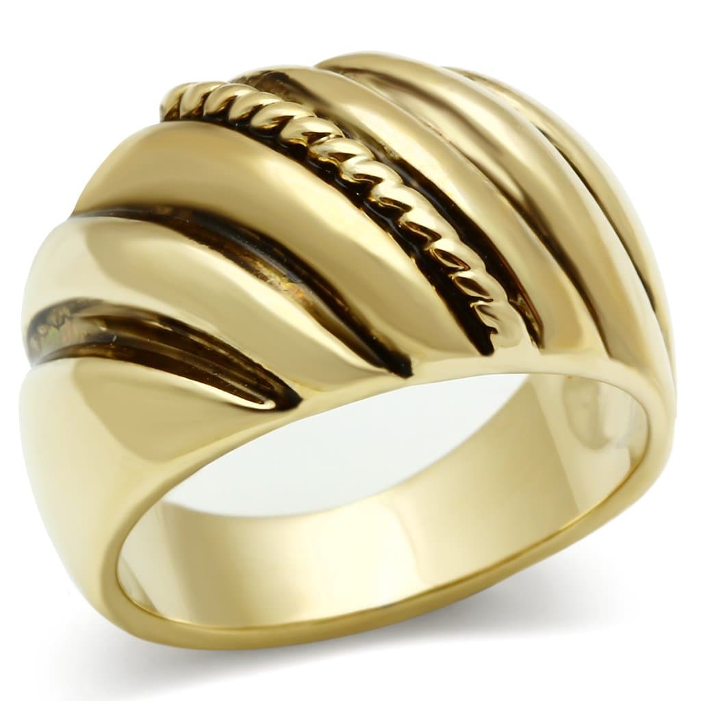 Brass Gold Polished Rope Twist Stripe Wide Band Ring