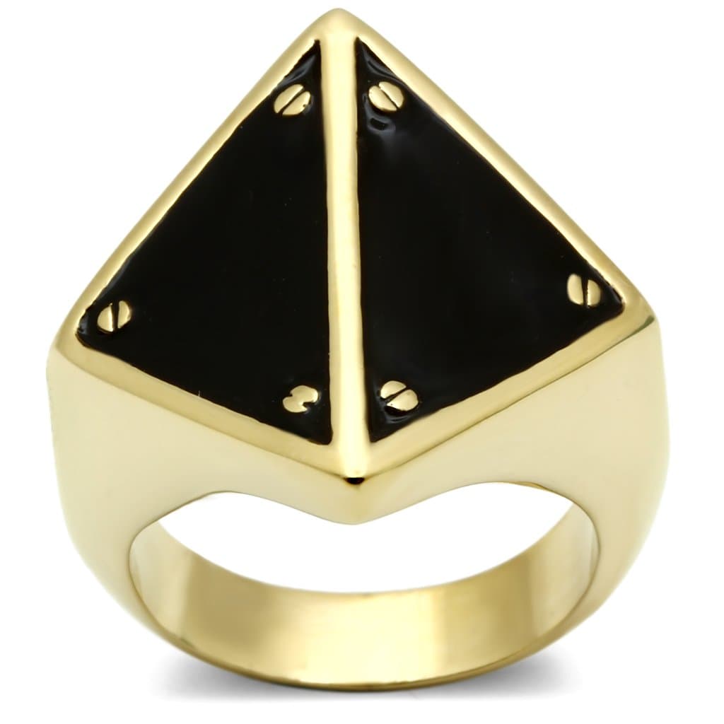 Brass Gold Black Enamel Pyramid Triangle Signet Ring