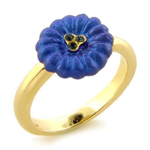 Gold Blue Lapis Carved Flower Solitaire Ring