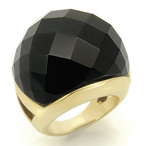 Brass Gold Black Onyx Faceted Wide Dome Cocktail Ring