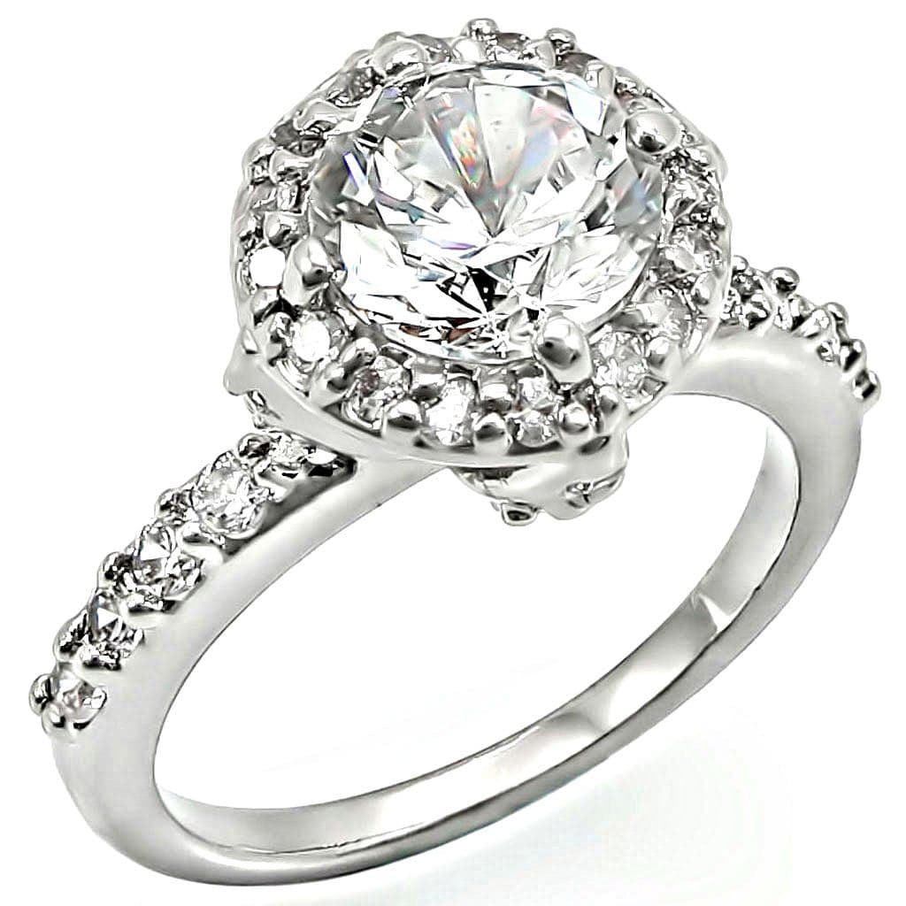 Brass CZ Round Halo Pave Shank Engagement Ring