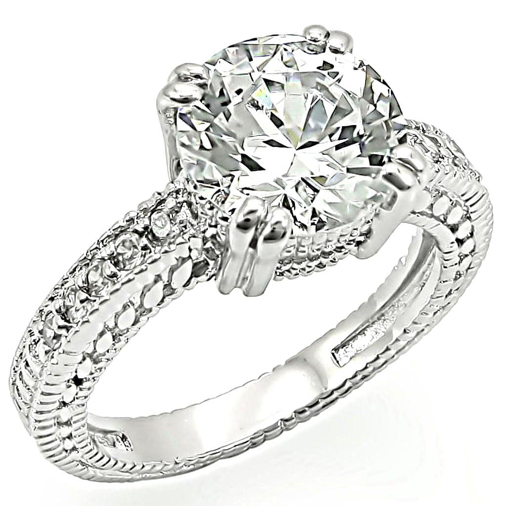 Brass CZ Round Vintage Pave Ornate Solitaire Ring