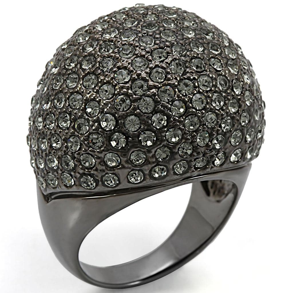 Brass Black Rhodium Grey CZ Pave Dome Cocktail Ring