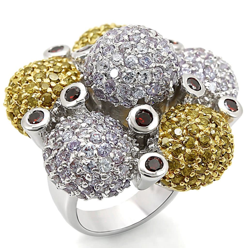 Brass Two Tone CZ Pave Ball Cluster Cocktail Ring