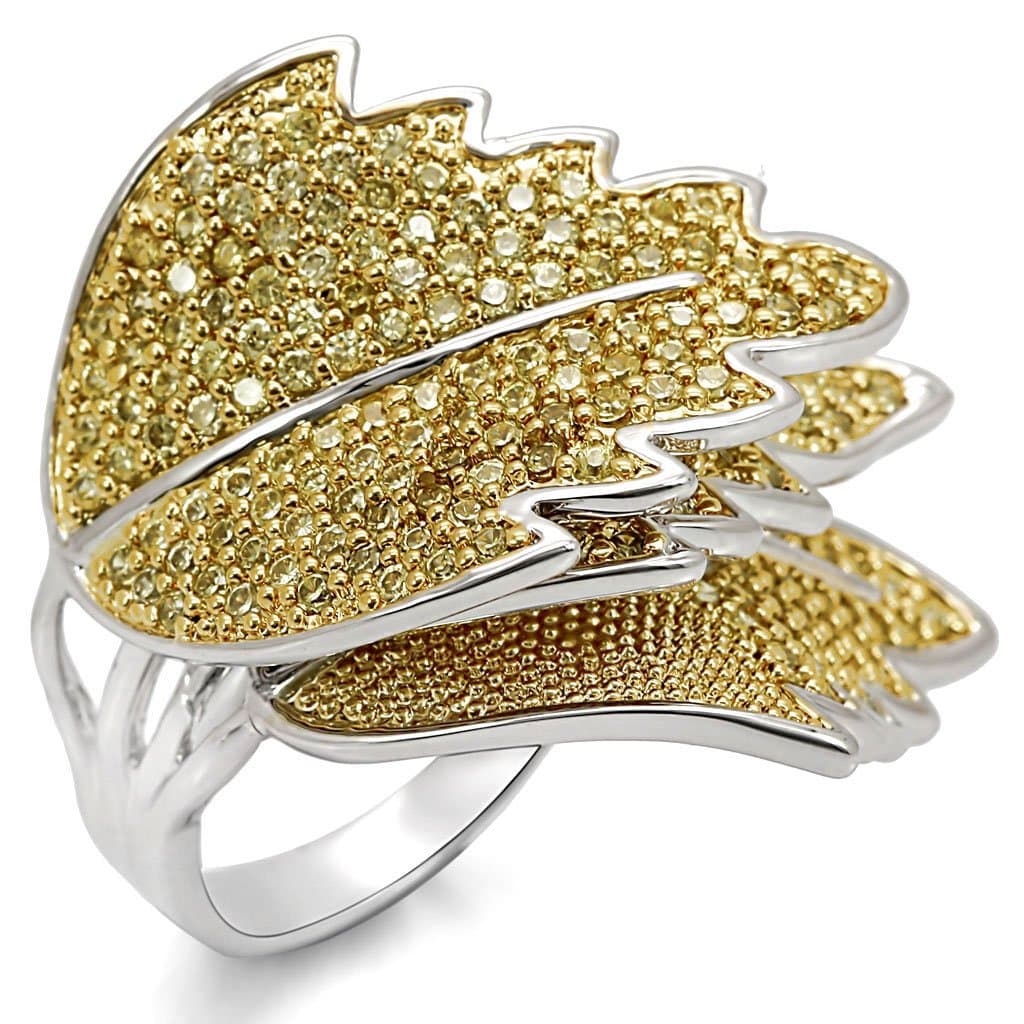 Brass Yellow CZ Pave Feather Wing Cocktail Ring