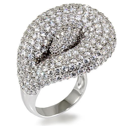Brass Silver CZ Pave Lips Kiss Cocktail Ring