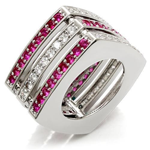 Brass Silver Ruby Pink CZ Channel Stripe Square Cocktail Ring