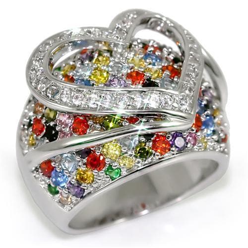 Brass Silver Multicolor CZ Swirl Wave Cocktail Ring