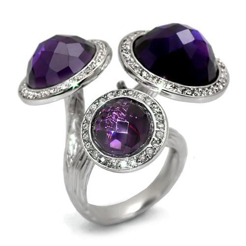 Brass Silver Amethyst Purple Double Round Halo Bypass Ring