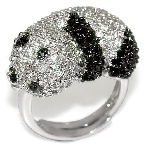 Brass Silver Black White CZ Pave Panda Figure Ring