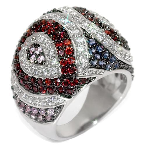 Brass Silver Multicolor CZ Stripe Swirl Dome Cocktail Ring