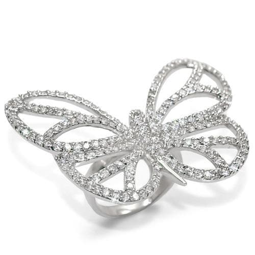 Brass Silver CZ Pave Openwork Butterfly Cocktail Ring