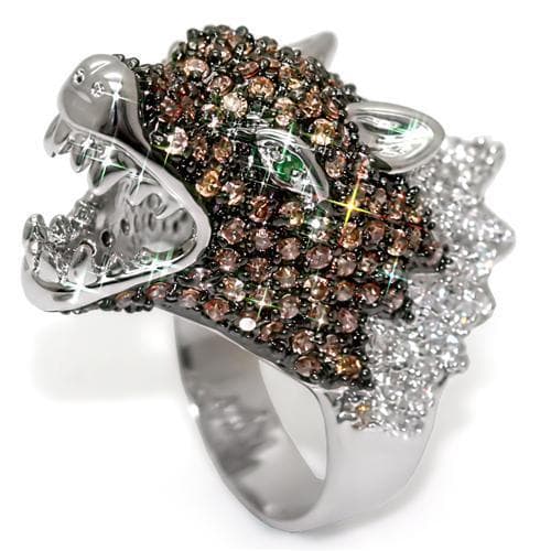 Brass Silver Brown CZ Pave Hippo Figure Cocktail Ring