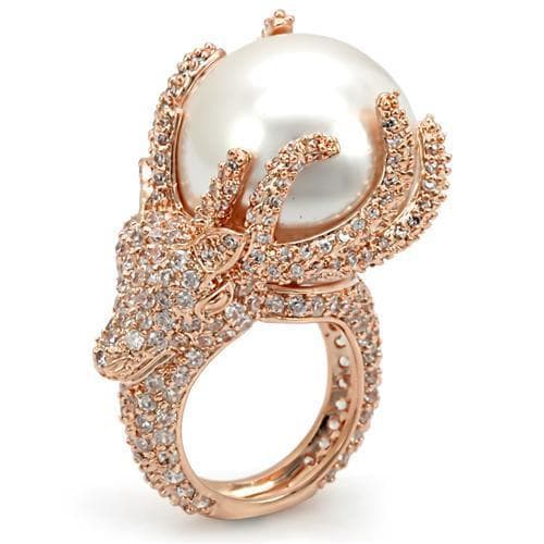 Brass Rose Gold CZ Pave Tentacle Pearl Solitaire Cocktail Ring