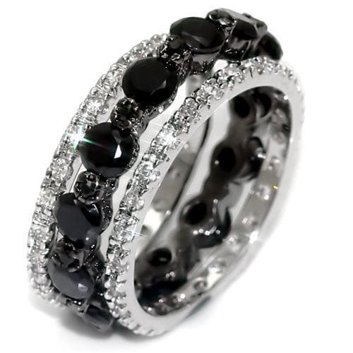 Brass Silver Black Onyx Round CZ Pave Eternity Band Ring