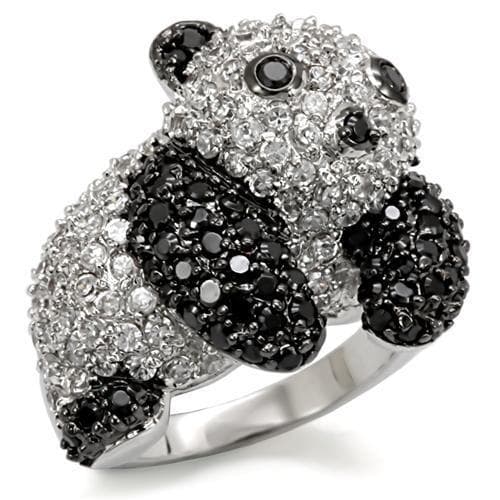 Brass Silver Black White CZ Pave Koala Figure Ring