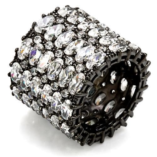 Brass Black Rhodium Clear CZ Multi Cut Wide Barrel Band Ring