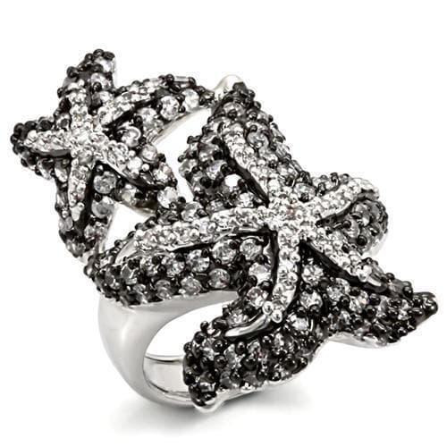 Brass Silver CZ Pave Double Starfish Cocktail Ring