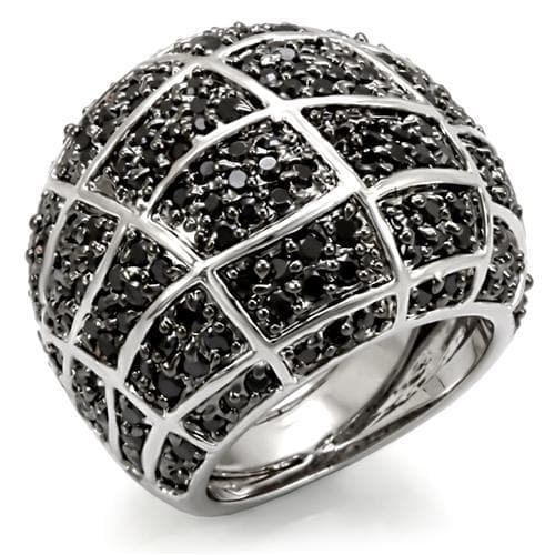 Brass Black Rhodium Black CZ Grid Dome Cocktail Ring