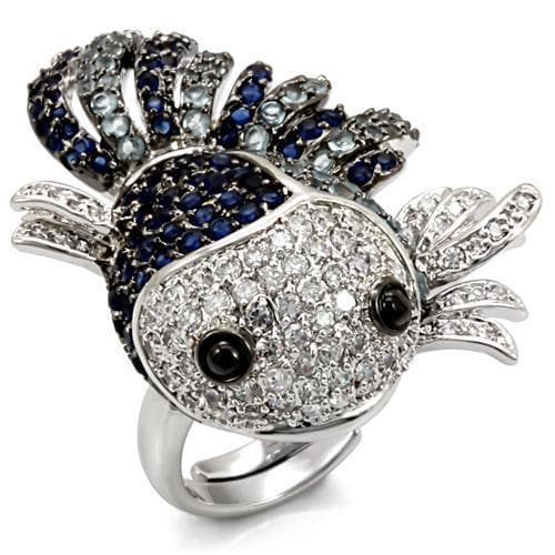 Brass Silver Blue CZ Pave Goldfish Figure Cocktail Ring