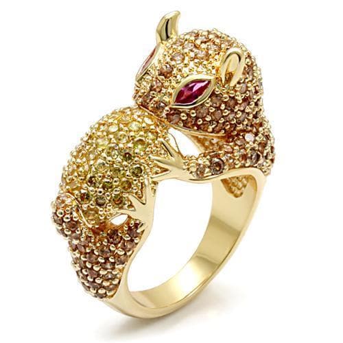 Brass Gold CZ Pave Snake Head Figure Cocktail Ring