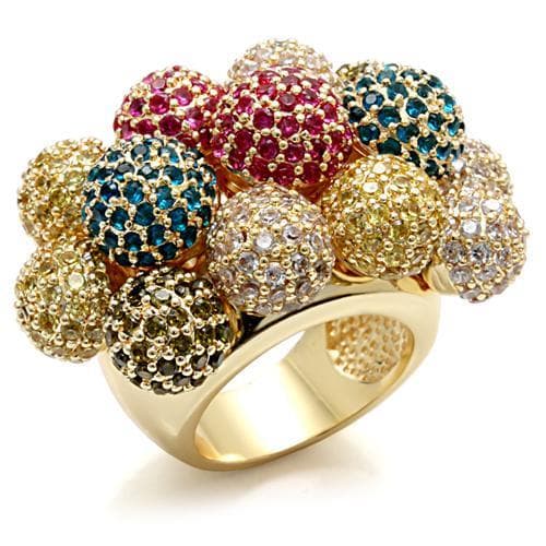 Brass Gold Multicolor CZ Pave Ball Cluster Cocktail Ring