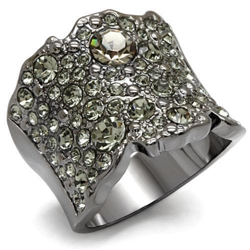 Brass Gunmetal Crystal Pave Shield Wide Cocktail Ring