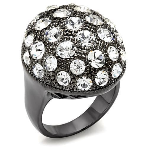 Brass Gunmetal Clear Crystal Round Pave Dome Cocktail Ring