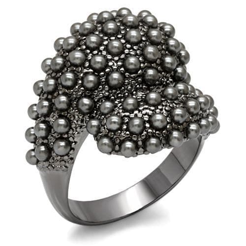 Brass Gunmetal Grey Pearl Cluster Dome Cocktail Ring