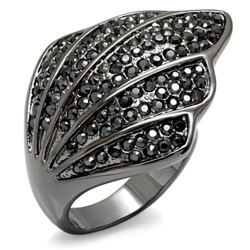 Brass Gunmetal Black CZ Pave Fan Leaf Cocktail Ring