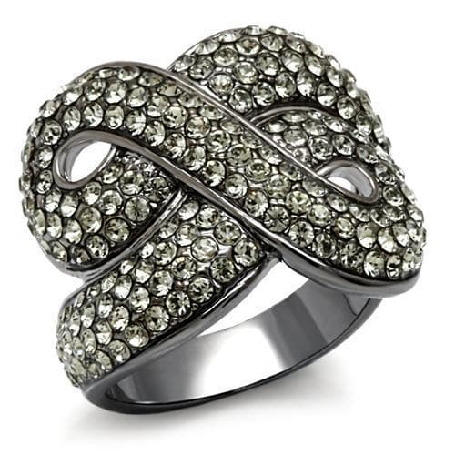 Brass Gunmetal Crystal Pave Infinity Crossover Dome Cocktail Ring