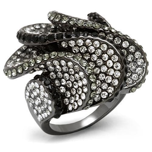 Brass Gunmetal Crystal Pave Leaf Swirl Cocktail Ring