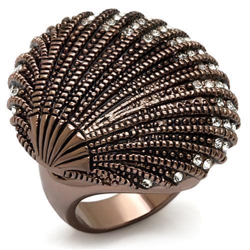 Brass Chocolate Champagne Crystal Pave Shell Fan Cocktail Ring