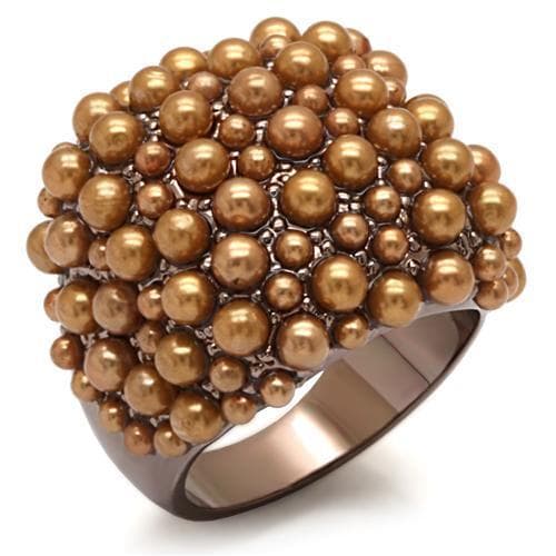 Brass Chocolate Bronze Pearl Cluster Dome Cocktail Ring